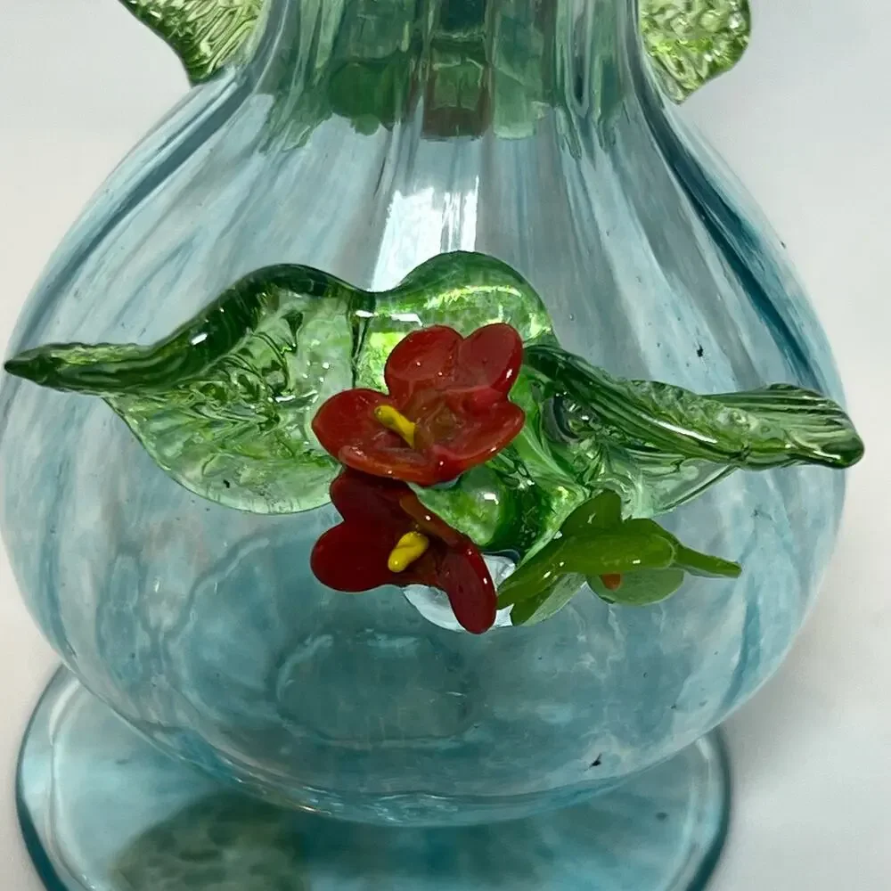 Vintage 40s Venetian Blue Blown Art Glass Vase Footed Bud 8 Inch Murano Italy